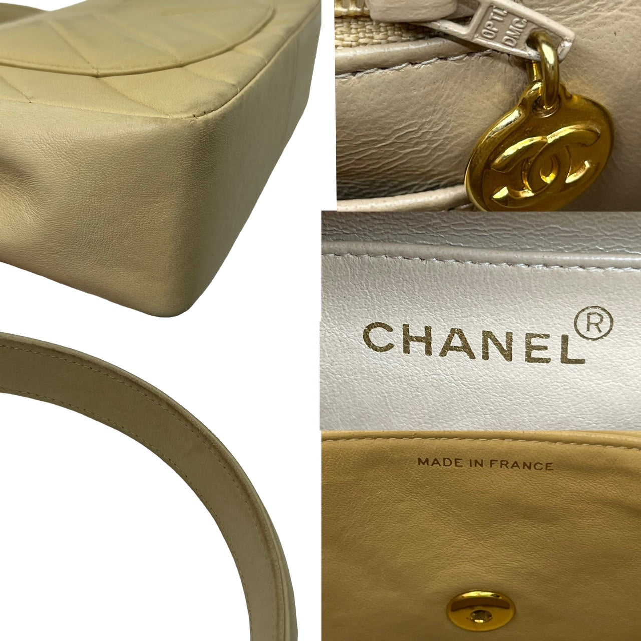 CHANEL(シャネル) Vステッチ ラムスキンハンドバッグ/ココマーク/シェブロン/ヴィンテージ/ヴィンテージシャネル 製造番号:22***** ベージュ/アイボリー 2番台 ゴールド金具 購入先:横浜タカシマヤ