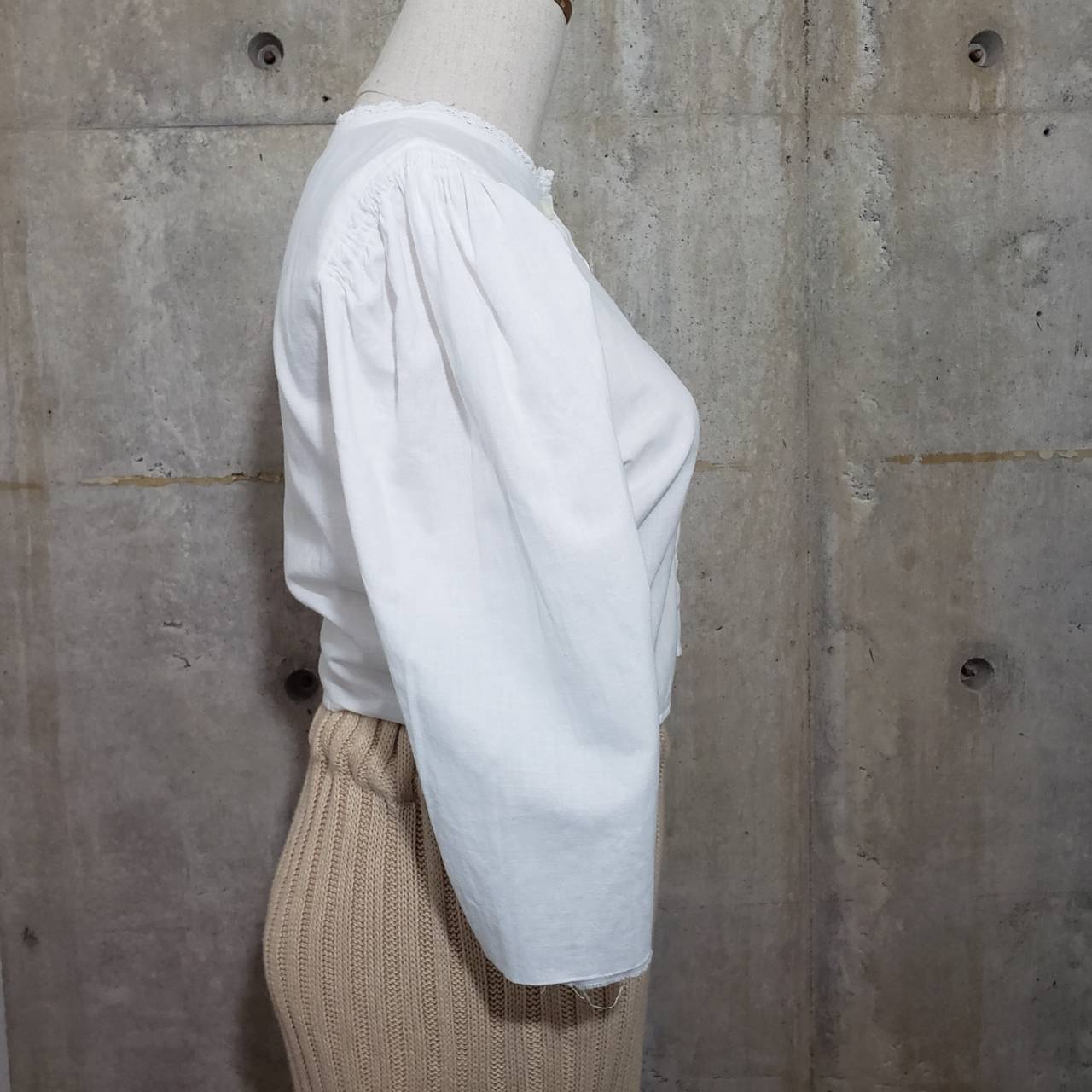 Euro Vintage(ヨーロッパヴィンテージ) 切りっぱなしBaumwollミニレースブラウス 40(Lサイズ程度) ホワイト