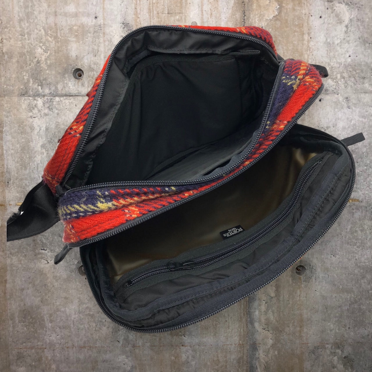 COMME des GARCONS JUNYA WATANABE MAN×PORTER(コムデギャルソンジュンヤワタナベマン×ポーター) 02AW tartan check wool shoulder bag/タータンチェックウールショルダーバッグ/00s/コラボ レッド×ネイビー