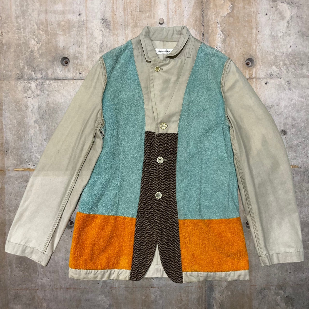 COMME des GARCONS SHIRT(コムデギャルソンシャツ) 90~00's pile tweed switching reversible cotton jacket/パイルツイード切替リバーシブルコットンジャケット/90~00年代/ヴィンテージ 表記切れ アイボリー×ブルー×オレンジ×ブラウン 品質表示タグ切り取り