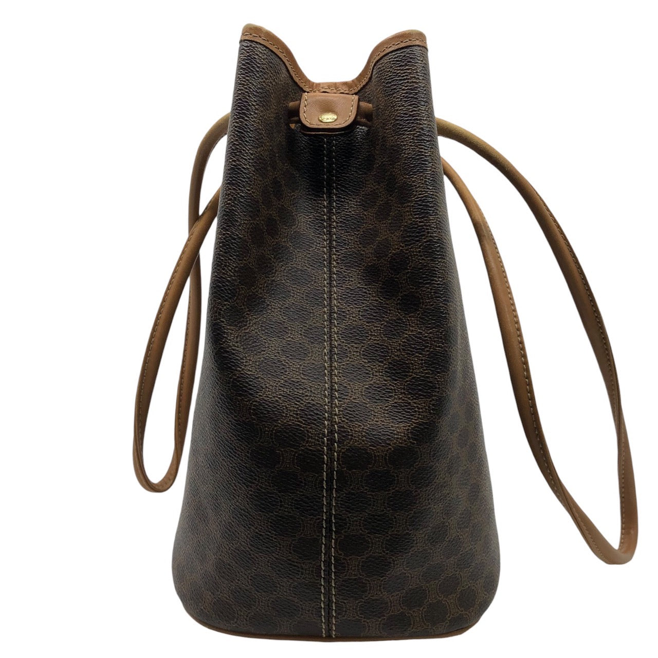 CELINE(セリーヌ) マカダム柄 巾着 トートバッグ 肩掛け ショルダーバッグ レザー バケツ型 M08 ブラウン OLD CELINE オールドセリーヌ ヴィンテージ