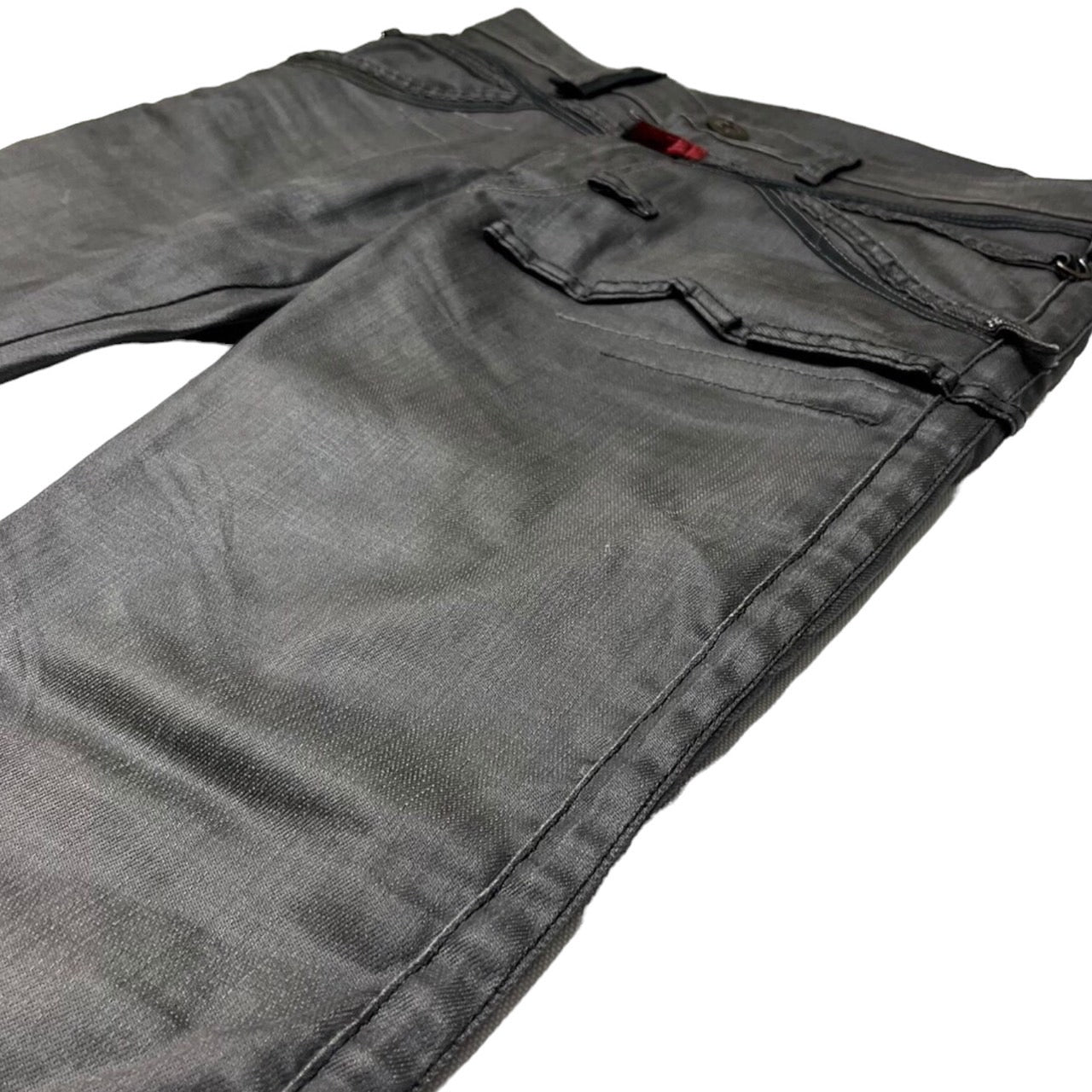 MARITHE FRANCOIS GIRBAUD(マリテフランソワジルボー) 00’s ボンテージ コーティング デニム パンツ ロゴ ギミック M7-1435 LL ブラック Y2K