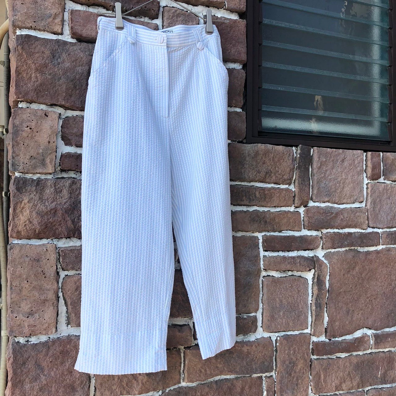 Euro Vintage(ヨーロッパヴィンテージ) Popcorn_ストライプ8分丈パンツ 1(Sサイズ程度) ブルー