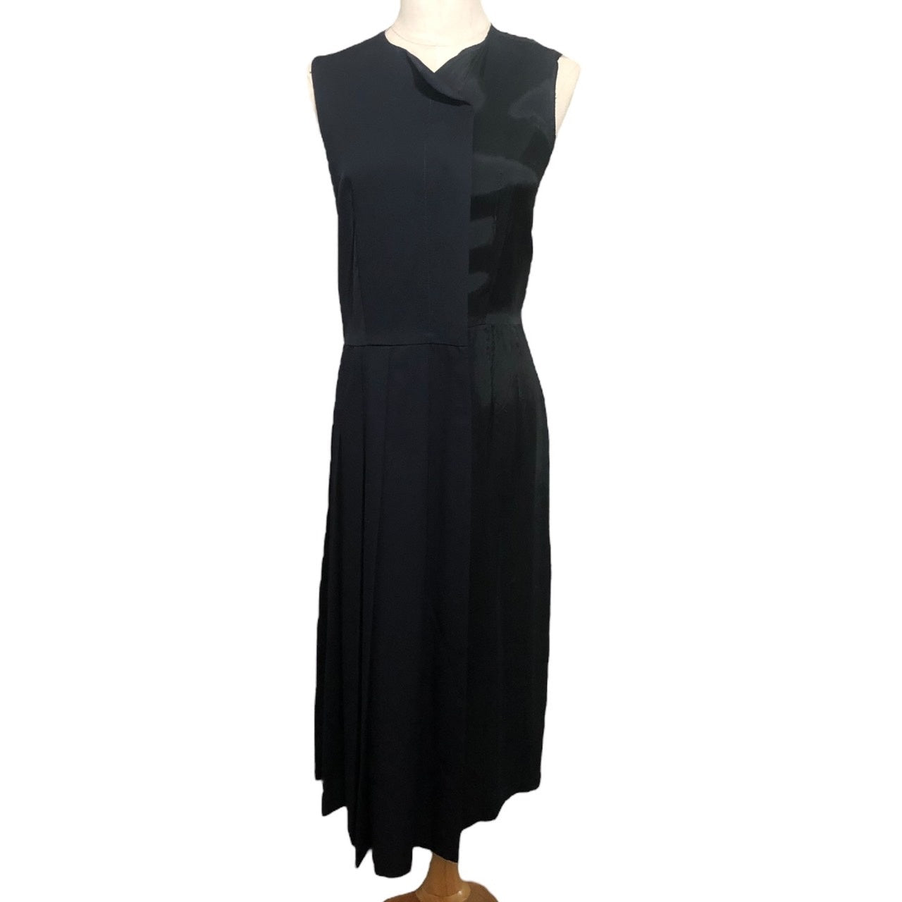 COMME des GARCONS(コムデギャルソン) 11AW wool gabardine docking dress キュプラ 切替 ウール ギャバジン ドッキング ノースリーブ ワンピース ドレス 再構築 GH-O023 S ネイビー×ブラック AD2011