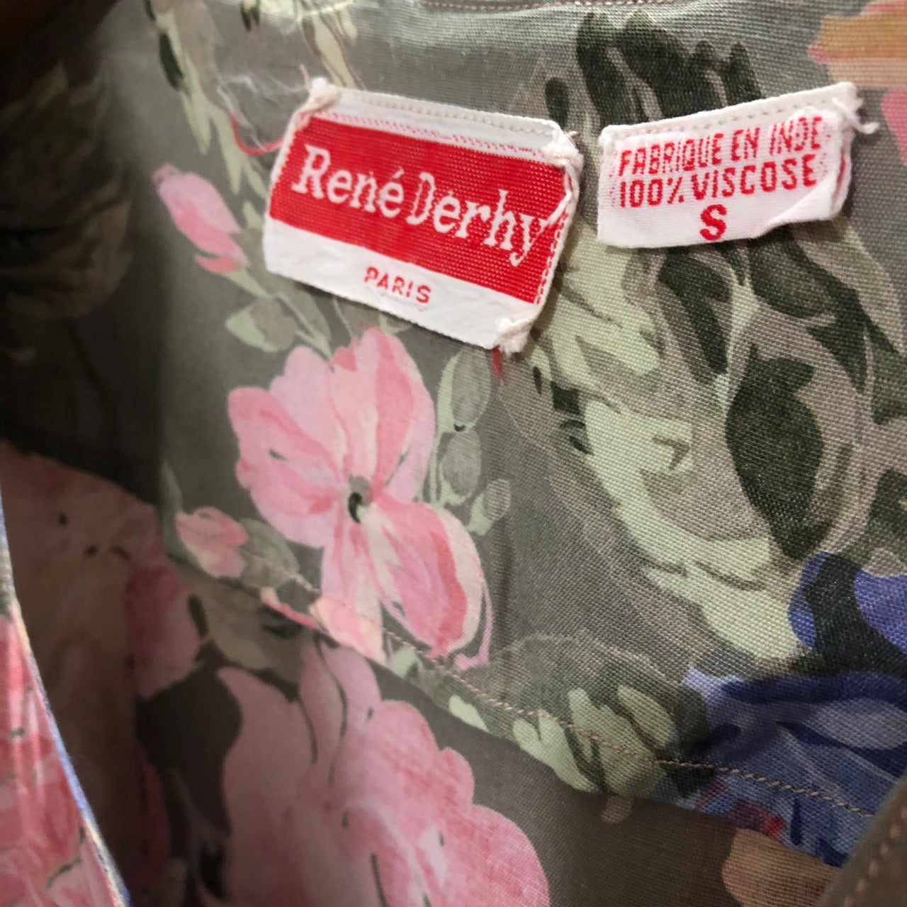 Euro Vintage(ヨーロッパヴィンテージ) Watercolor_浮かぶ花の半袖ワンピース S グリーン