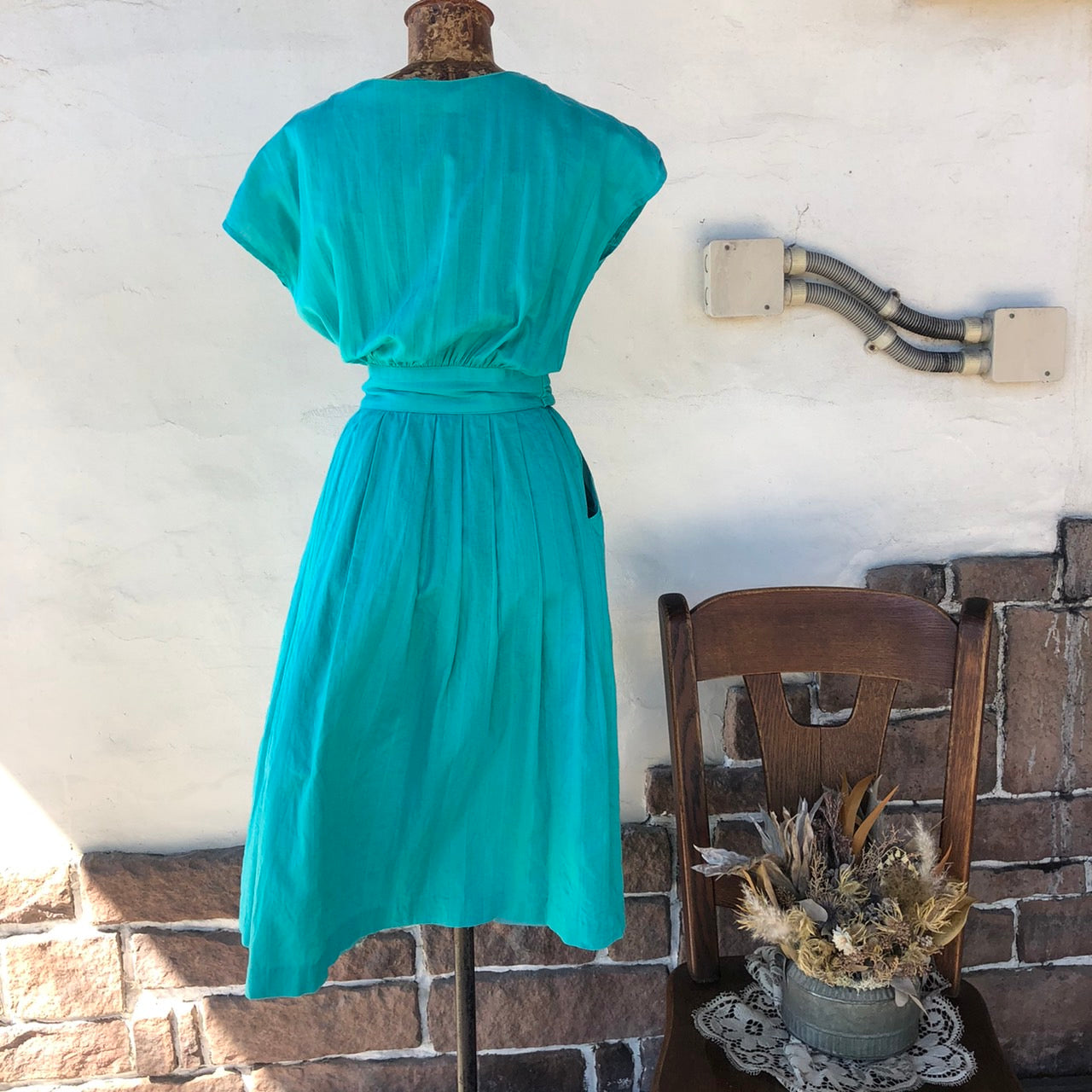 VINTAGE(ヴィンテージ) 80'sヴィンテージノースリーブドレス Mサイズ程度 グリーン trancesbreuster