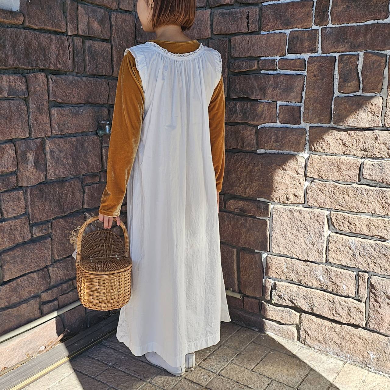 Euro Vintage(ヨーロッパヴィンテージ) Bouquet_フレンチノースリーブワンピース 表記なし(Lサイズ程度) ホワイト