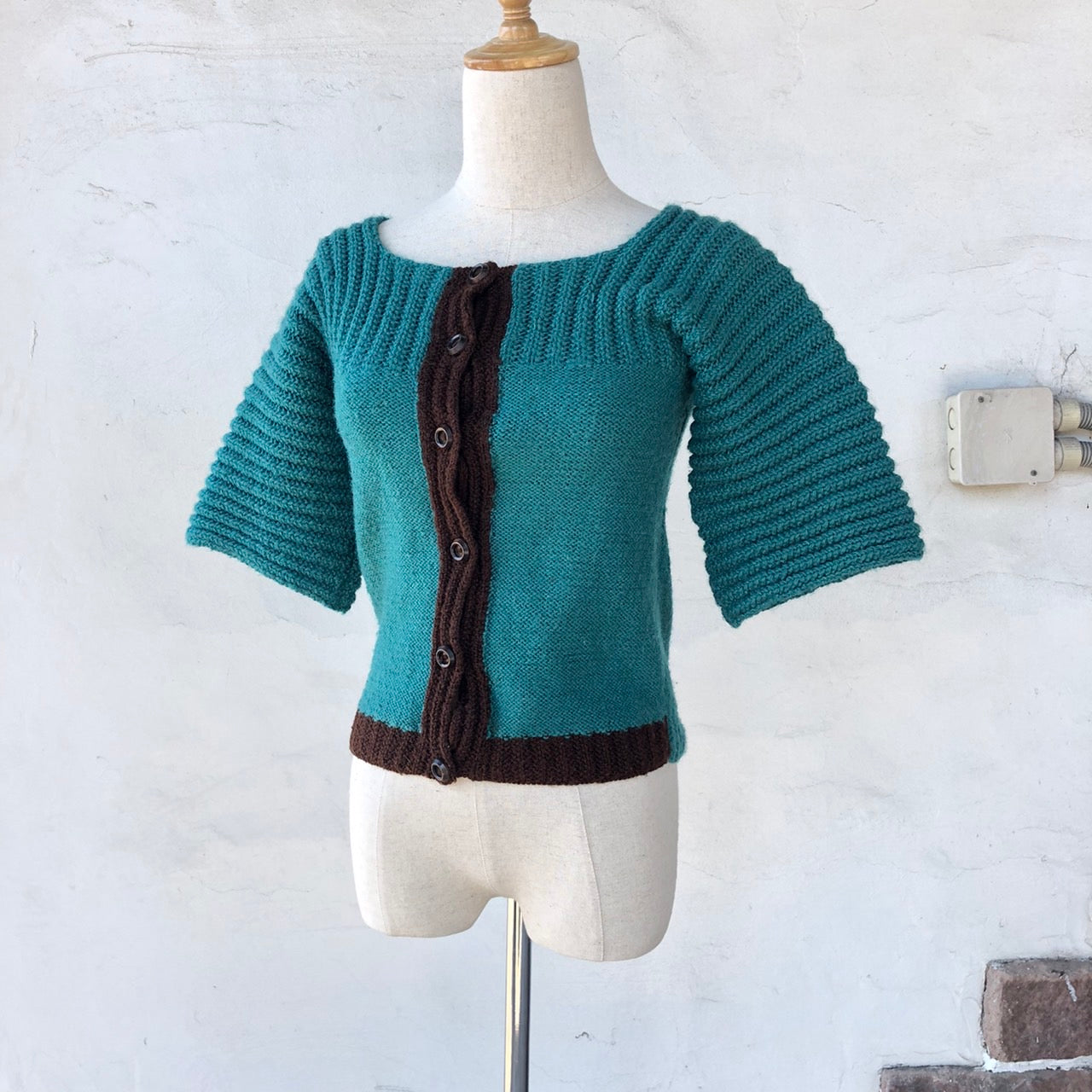 VINTAGE(ヴィンテージ) ショートスリーブニットカーディガン 表記なし(Sサイズ程度) グリーン