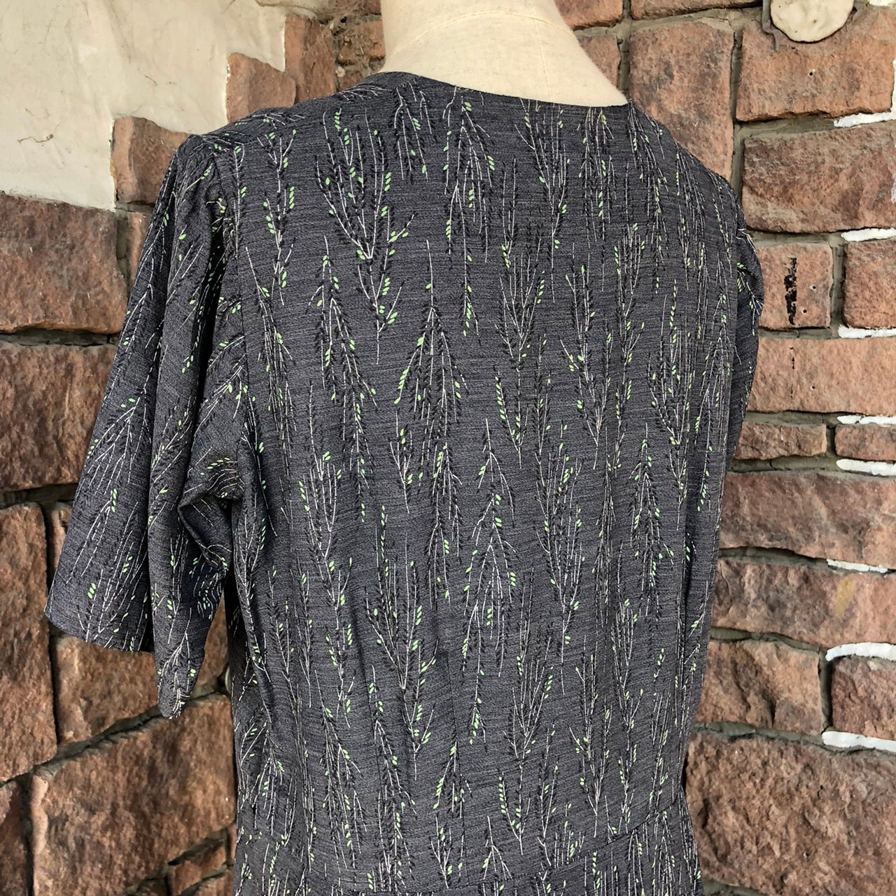 Euro Vintage(ヨーロッパヴィンテージ) NightGreen_ボタニカル半袖ワンピース 表記なし(Mサイズ程度) グレー