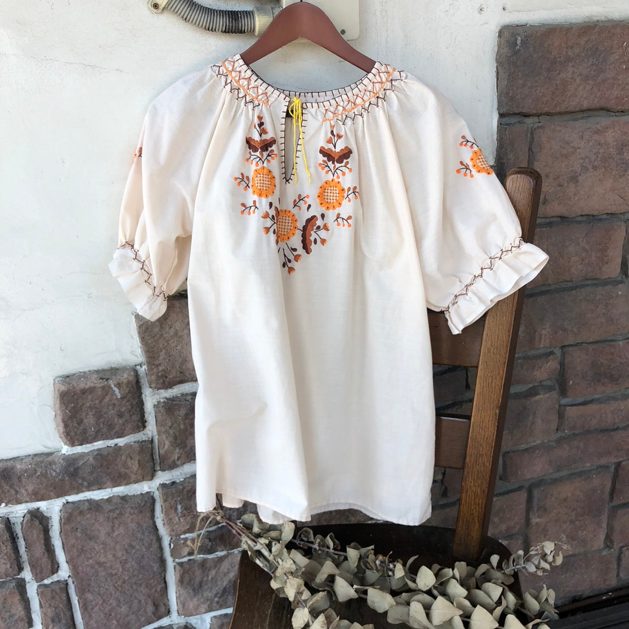 Euro Vintage(ヨーロッパヴィンテージ) Nuts_フォークロアチュニック 表記なし(Lサイズ程度) ベージュ