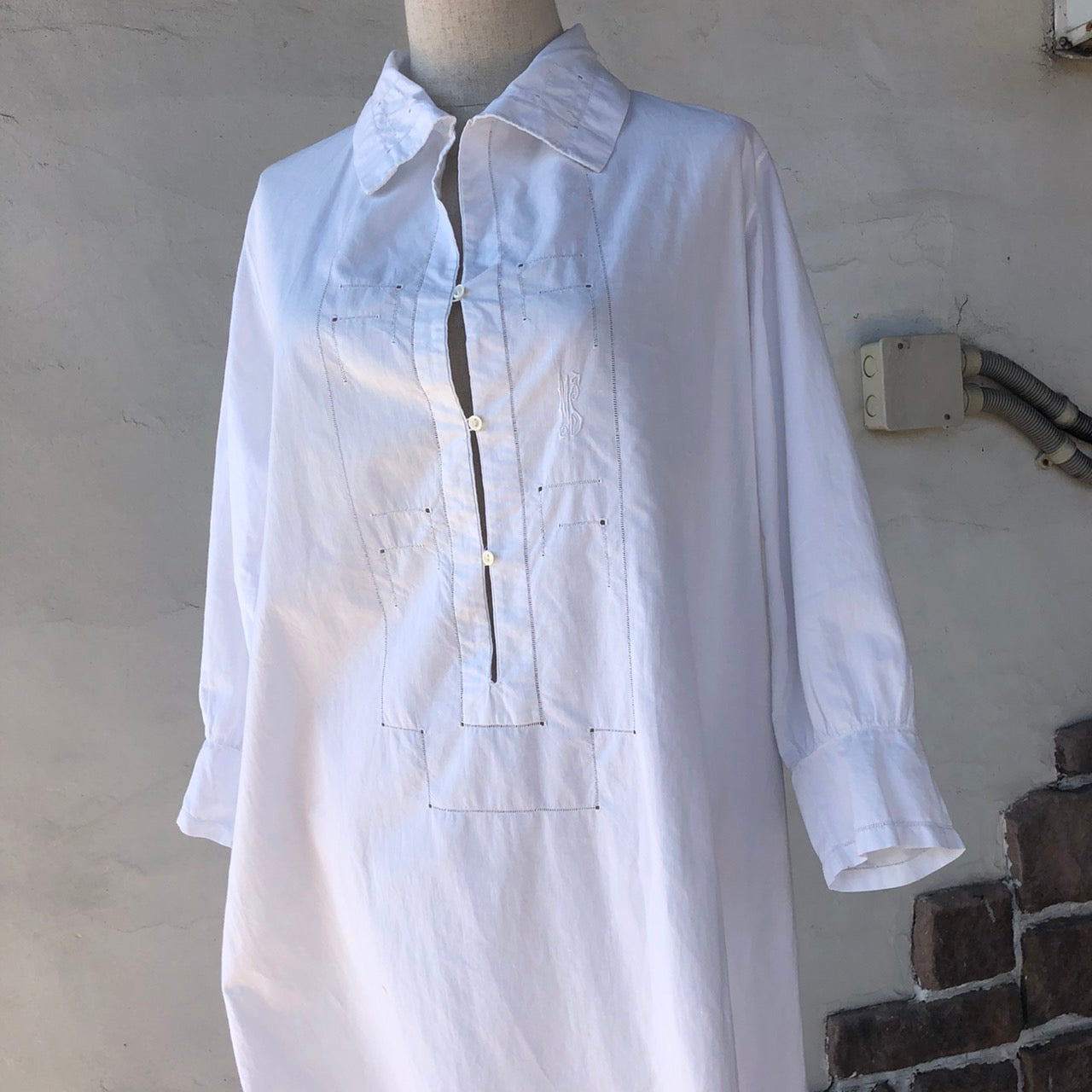 Euro Vintage(ヨーロッパヴィンテージ) Doko_フレンチコットンシャツロングワンピース 表記なし(Мサイズ程度) ホワイト