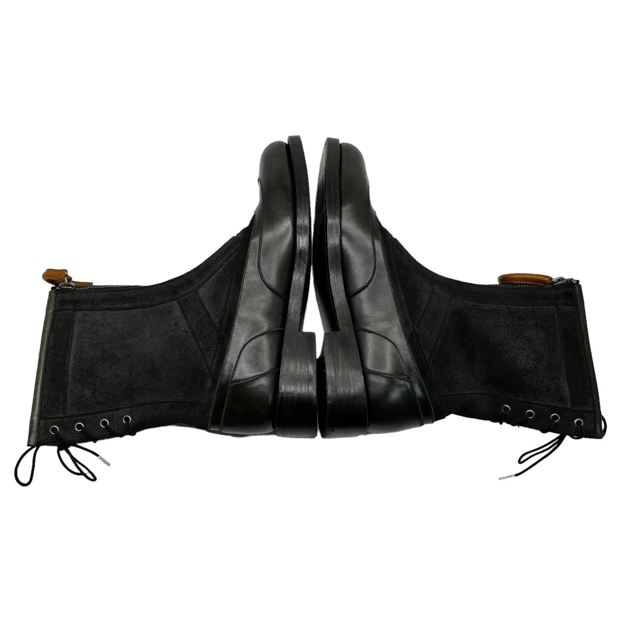 foot the coacher(フットザコーチャー) leather handle double zip boots レザーハンドル ダブルジップ ブーツ 本革 SIZE表記無し ブラック×ブラウン 内ボア