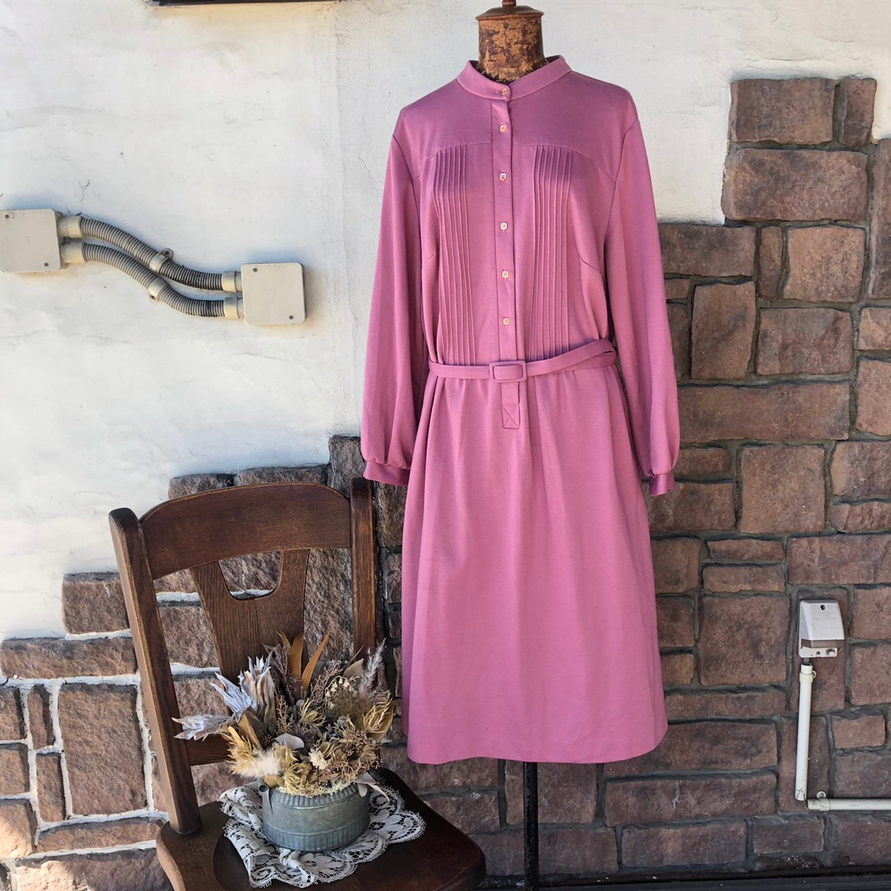 JCpenney(ジェーシーペニー) ヴィンテージウール混ロングワンピース Lサイズ程度 ピンク