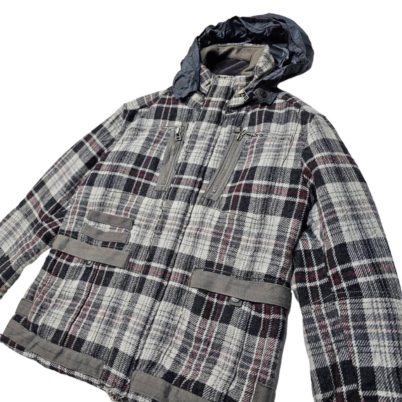 MARITHE FRANCOIS GIRBAUD(マリテフランソワジルボー) 00s Zip design wool check blouson SIZE L グレー×レッド