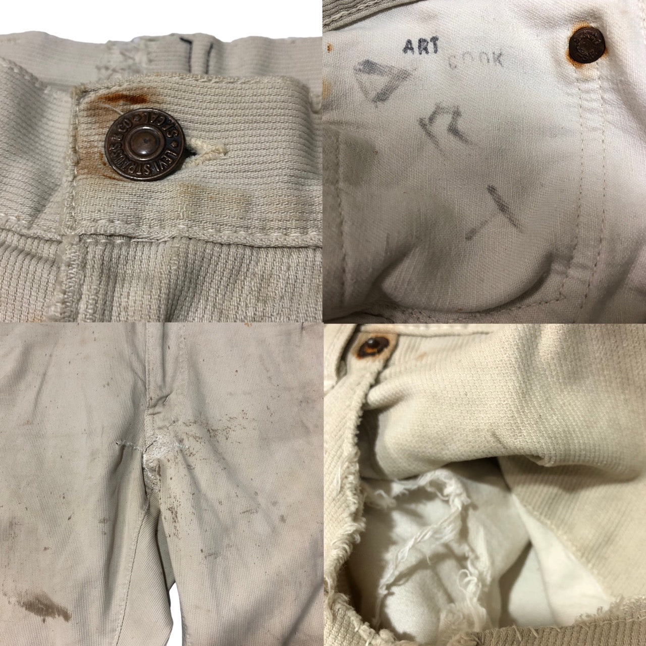 Levi's(リーバイス) 60's コットンパンツ/ホワイトデニムパンツ/ピケパンツ 表記無し(W29程度) ホワイト TALONジップ/裏ボタン無地刻印/シングルステッチ/BIGE/Vステッチ/均等V/60年代