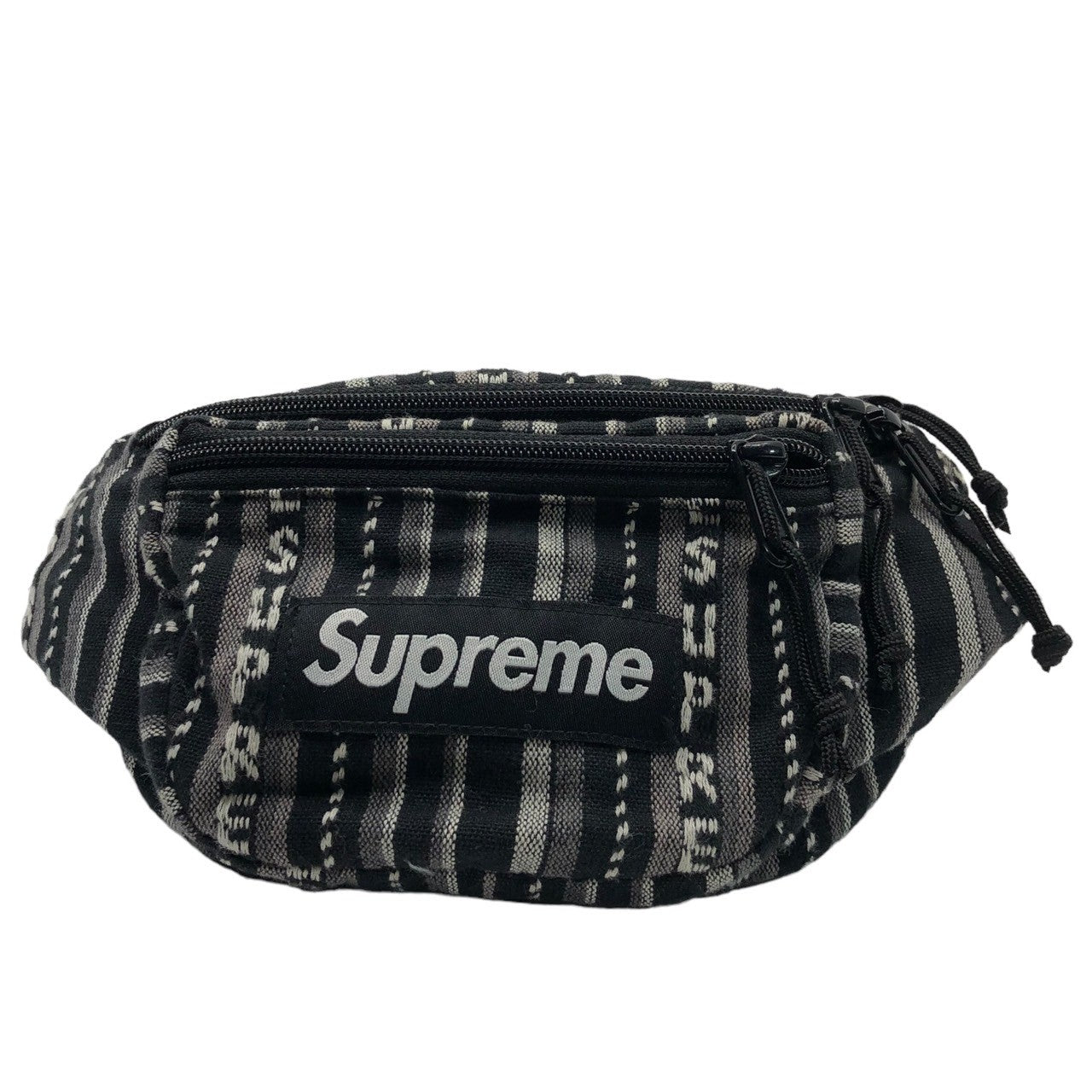SUPREME(シュプリーム) 20SS Woven Stripe Waist Bag ウーブン ストライプ ウエスト バッグ 柄 ロゴ ボディーバッグ ブラック×グレー