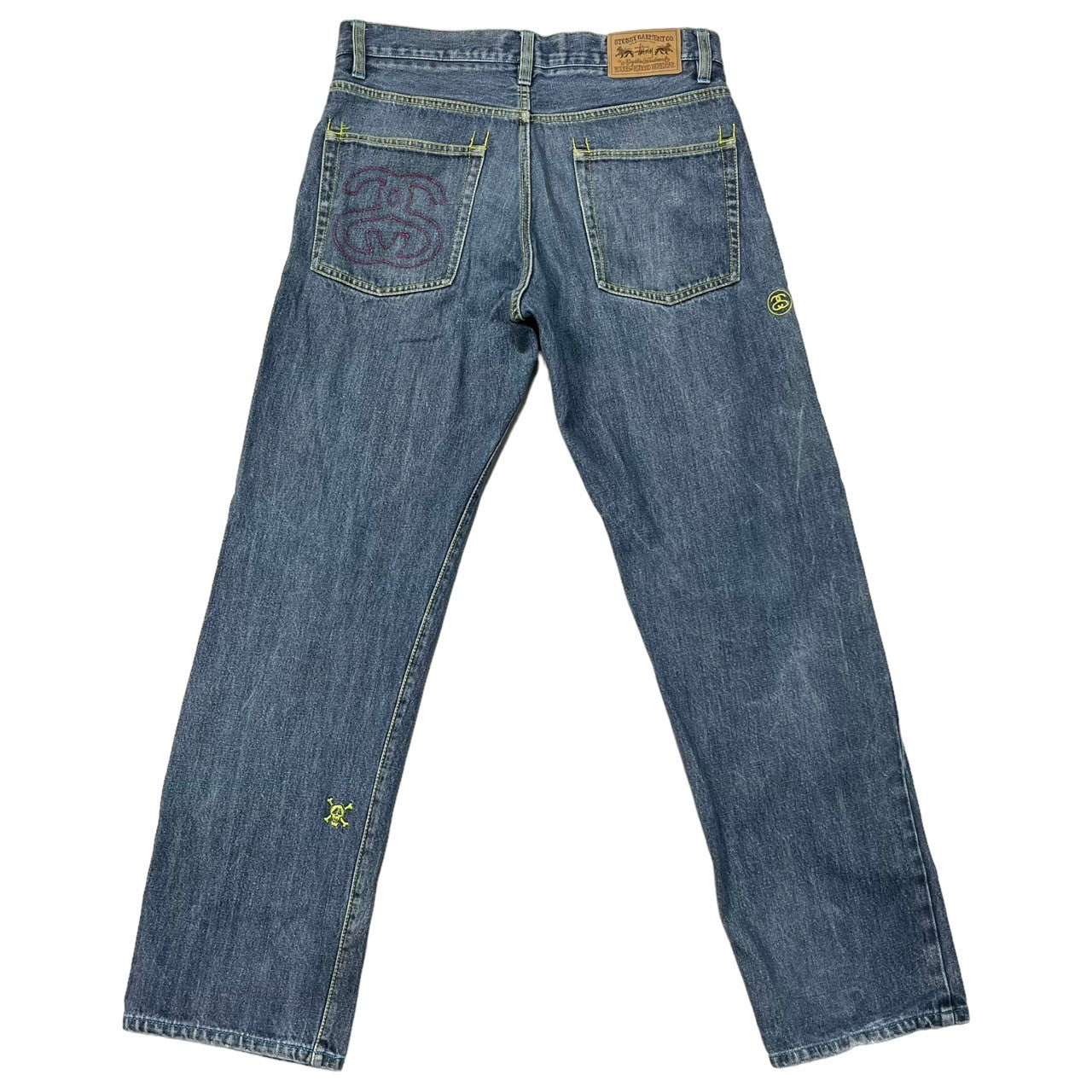 STUSSY(ステューシー) 00's logo embroidery denim ロゴ 刺繍 デニム パンツ ジーンズ ドクロ 107SF W30 インディゴ ROUGH & RUGGED Y2K