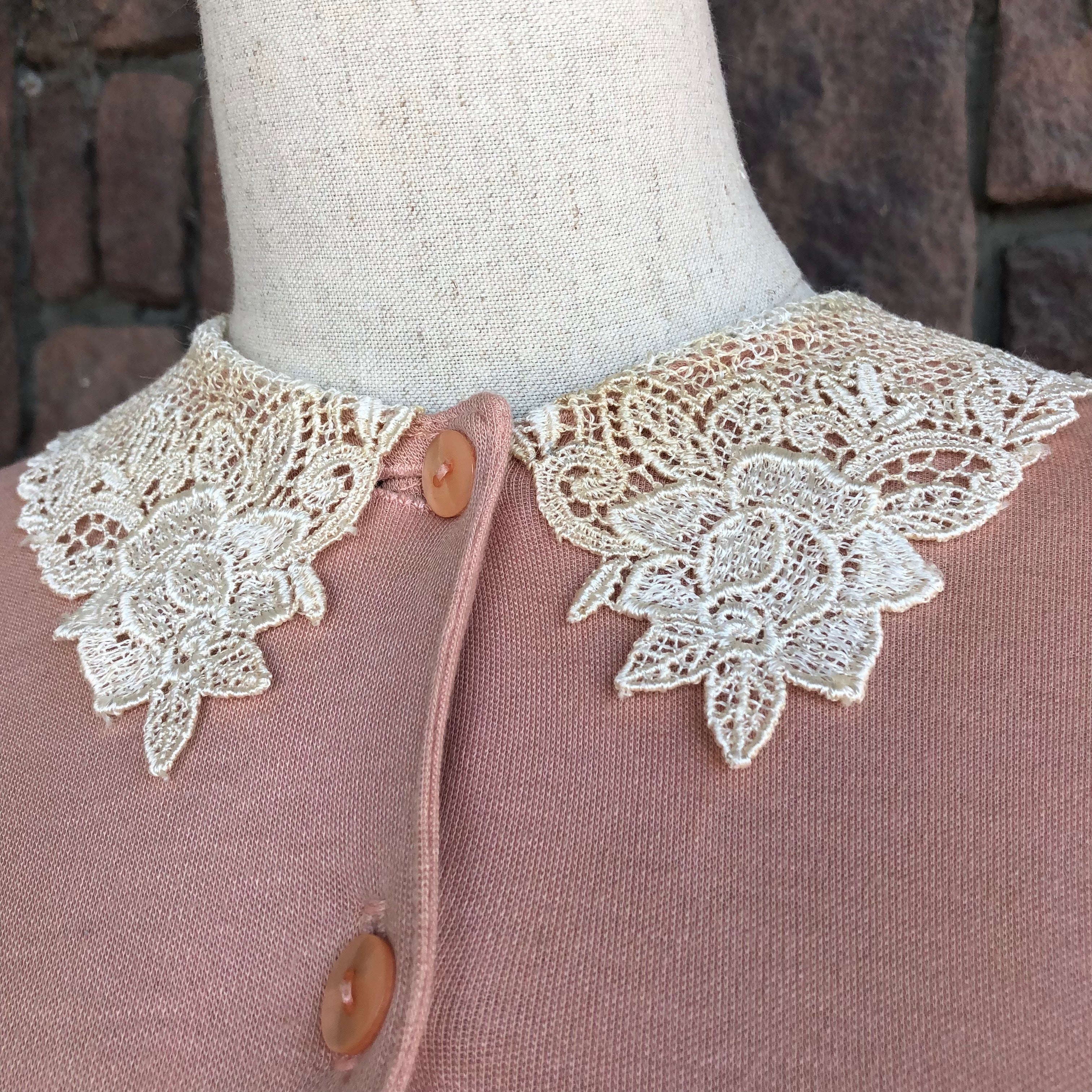 Euro Vintage(ヨーロッパヴィンテージ) Peal_襟付きおすましワンピース 1(Mサイズ程度) ピンク