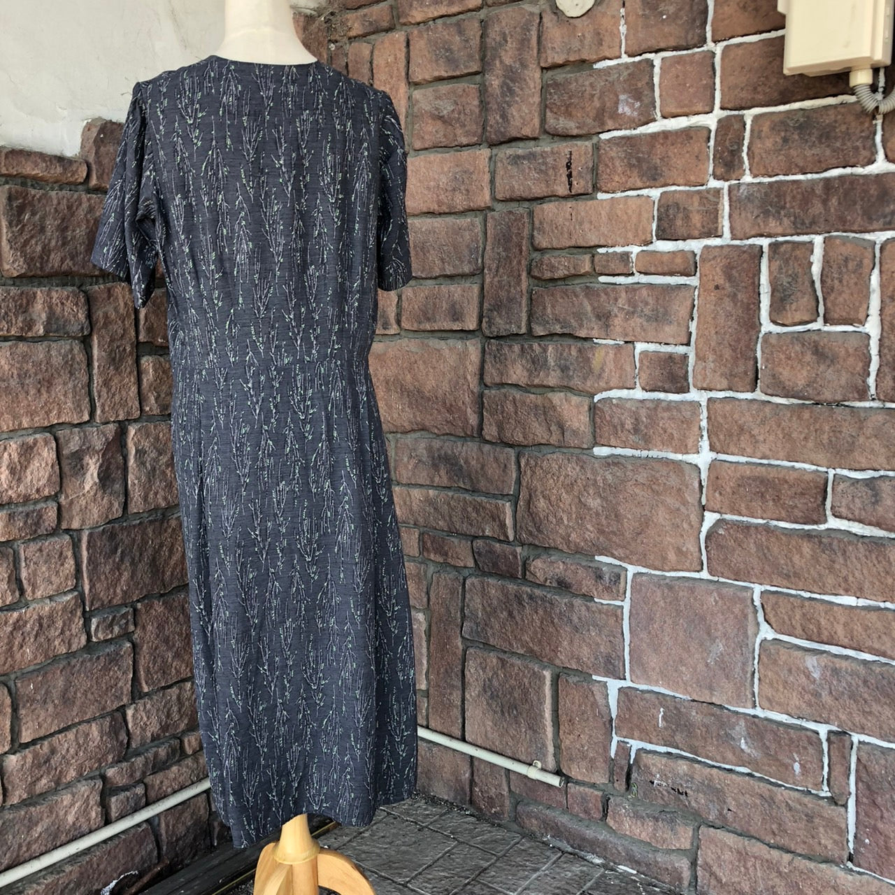 Euro Vintage(ヨーロッパヴィンテージ) NightGreen_ボタニカル半袖ワンピース 表記なし(Mサイズ程度) グレー