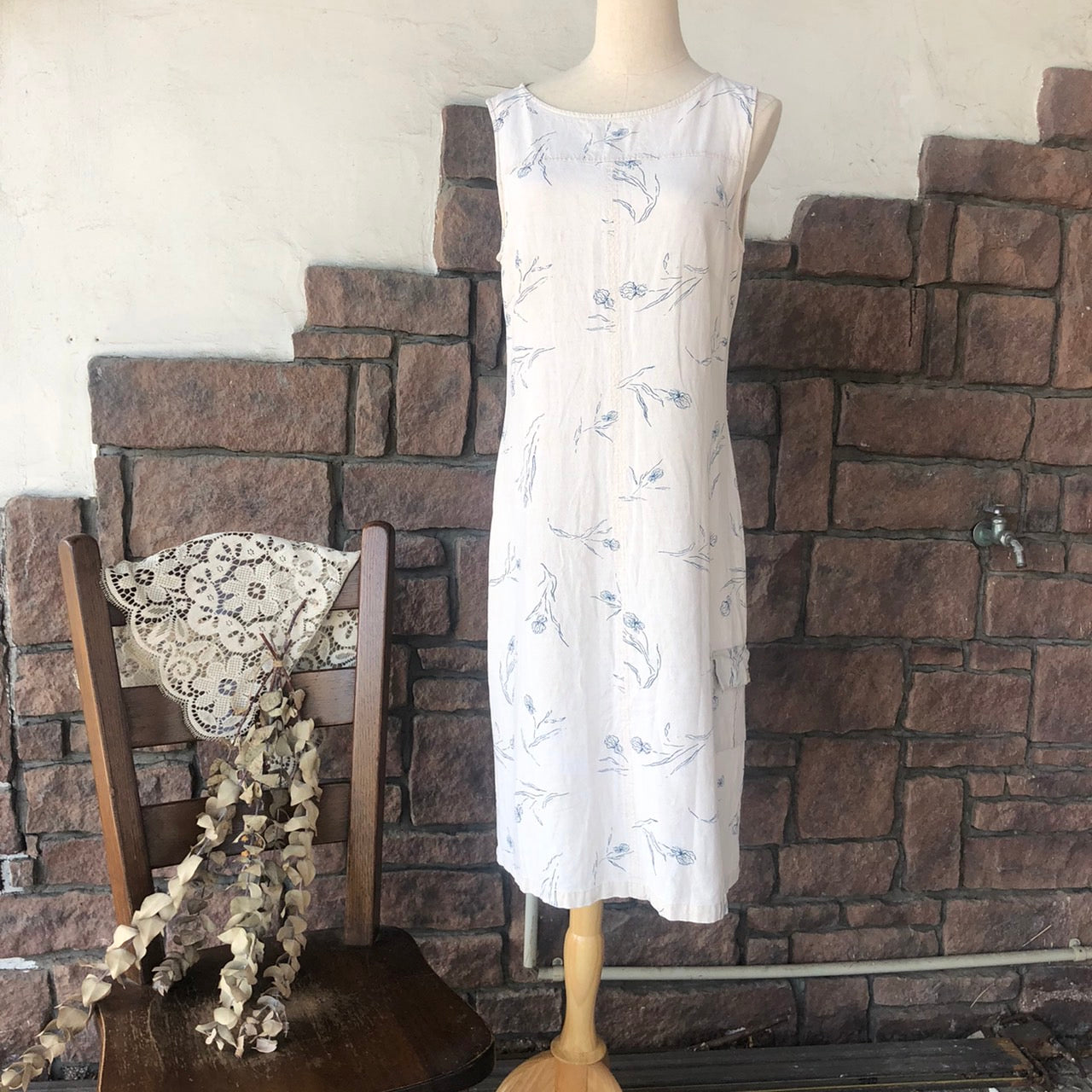 Euro Vintage(ヨーロッパヴィンテージ) Botanical_ノースリーブワンピース 44(Lサイズ程度) ベージュ