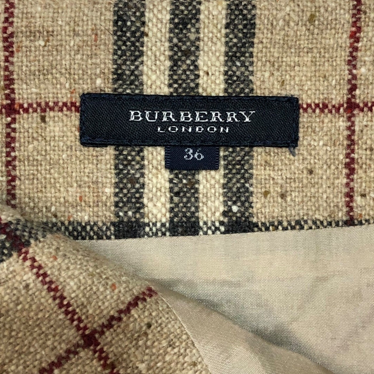 BURBERRY LONDON(バーバリーロンドン) ノヴァチェック アンゴラ カシミヤ ブレンド レザー ベルト ロング スカート FX058-074 36(S程度) ベージュ