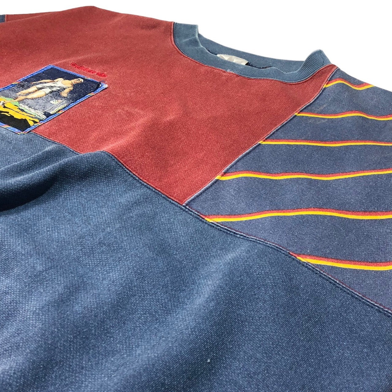 adidas(アディダス) 80's 1928 IX olympiade Amsterdam sweatshirt ロサンゼルスオリンピック アムステルダム スウェットシャツ 80年代 ヴィンテージ SIZE表記消え(XL程度) ブルー×レッド 袖切りっぱなしカスタム品