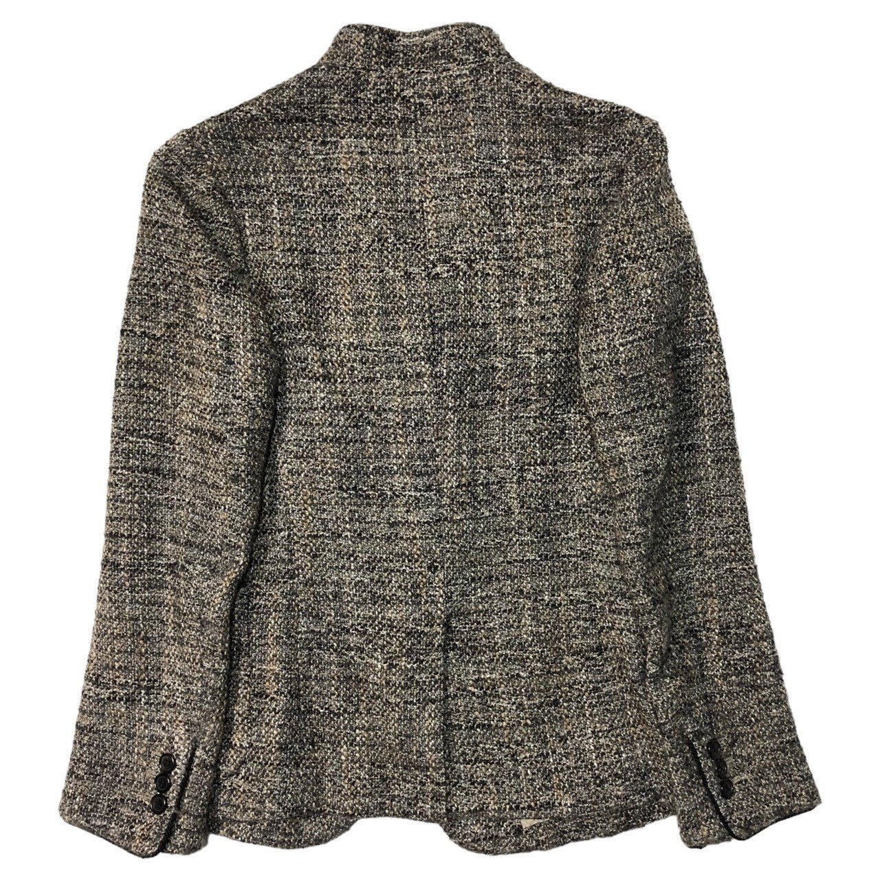 Y's(ワイズ) 01AW ノーカラー ウール ツイード ジャケット YV-J79-141 36(S程度) ブラウン×グリーン×ブラック Bxclusive