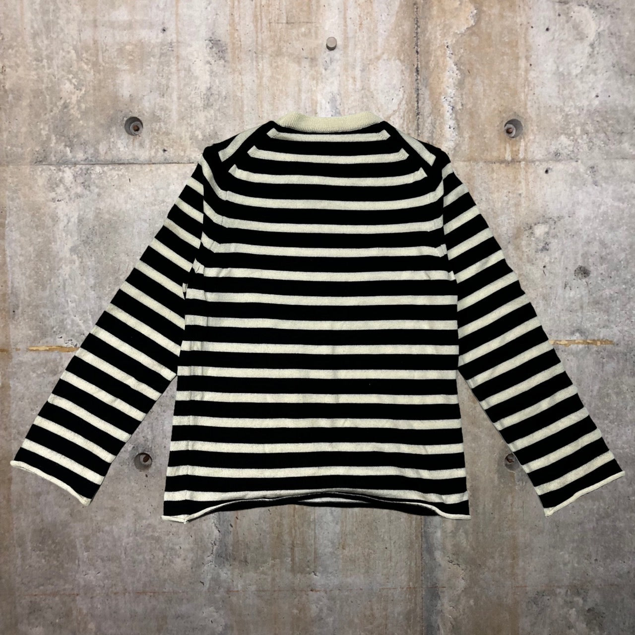 COMME des GARCONS(コムデギャルソン) ペンキ加工ボーダーニットプルオーバー 表記切れ アイボリー×ネイビー ブランドタグ・品質表示タグ切り取り