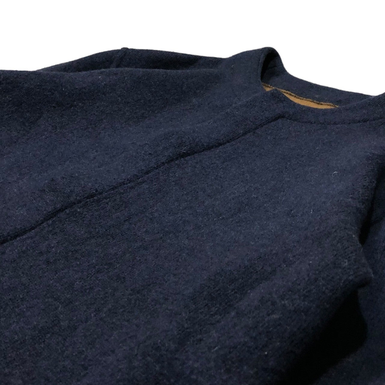 SUNSEA(サンシー) snap button knit jacket スナップボタン ニット ジャケット ネイビー×ブラウン 右肩ホツレ(穴)有