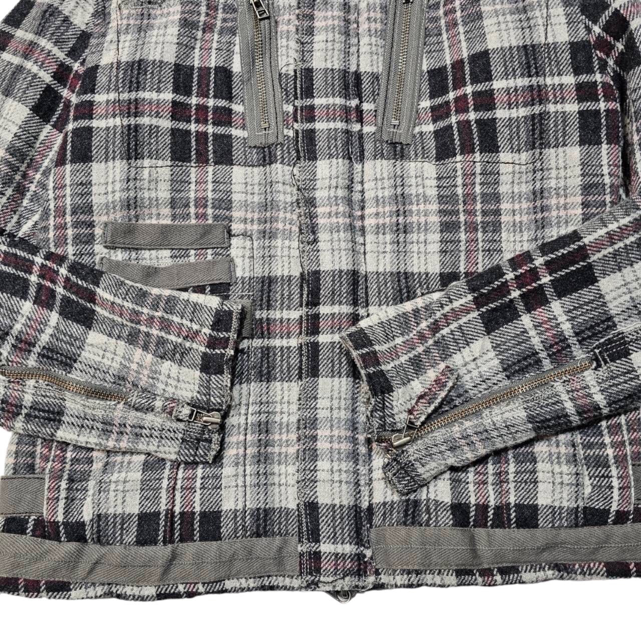 MARITHE FRANCOIS GIRBAUD(マリテフランソワジルボー) 00s Zip design wool check blouson SIZE L グレー×レッド