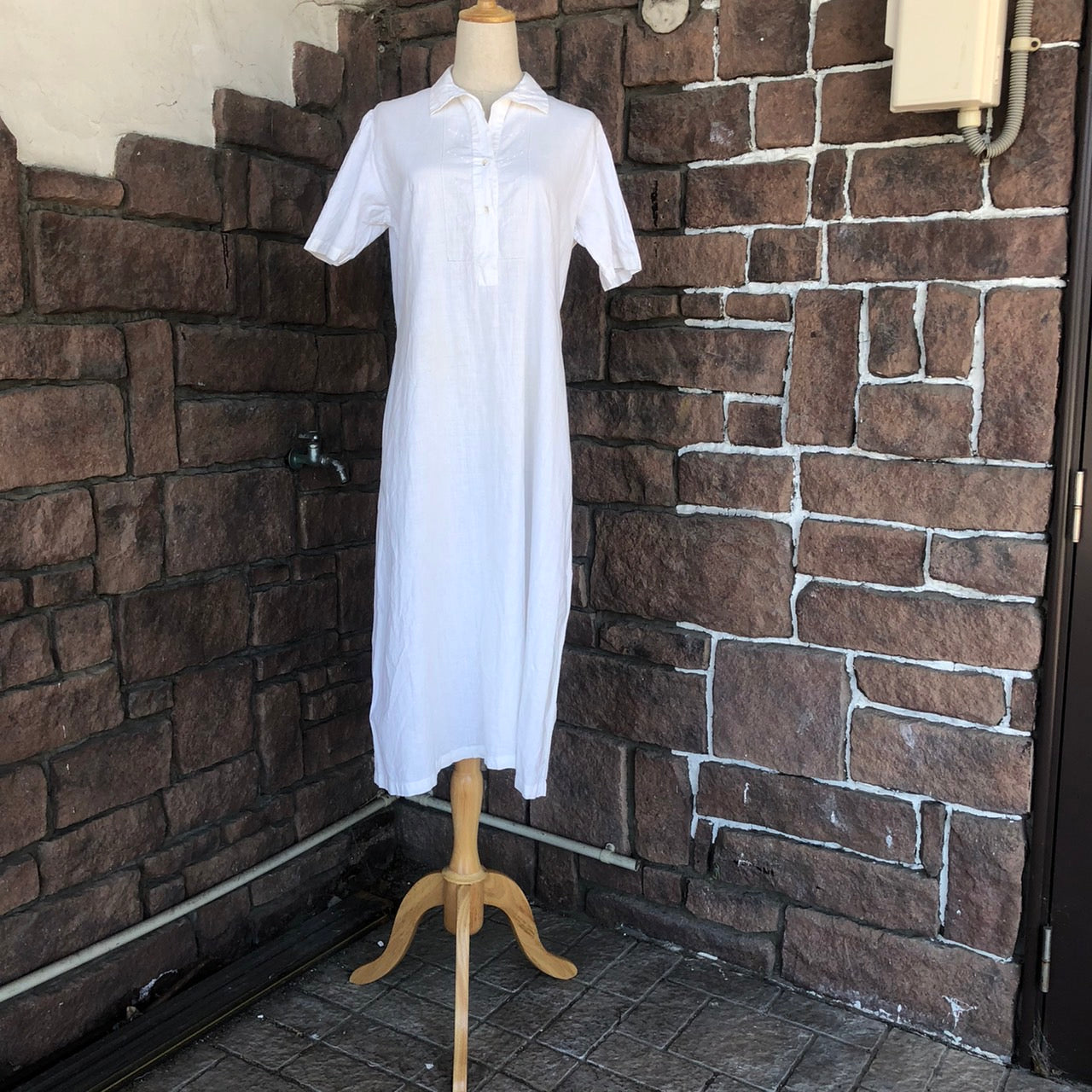 Euro Vintage(ヨーロッパヴィンテージ) Tsunagi_ 半袖シャツワンピース 表記なし(Lサイズ程度) ホワイト