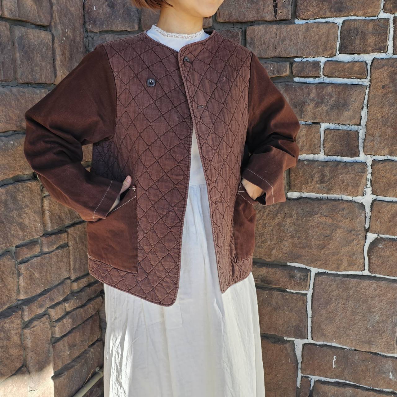 belgian army(ベルギー軍) 50sキルティングリメイクカーディガン 44/48(Mサイズ程度) ブラウン BEGETEX