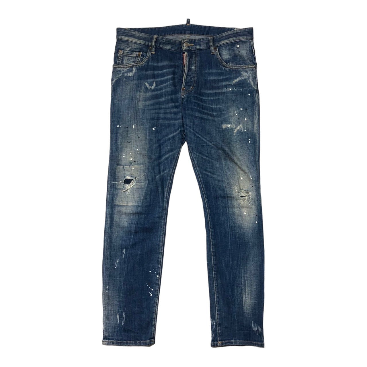DSQUARED2(ディースクエアード) FADED BLUE WASH SKATER ジーンズ ペンキ デニム パンツ ダメージ加工 ロゴ S71LB0593 50(XL程度) インディゴ