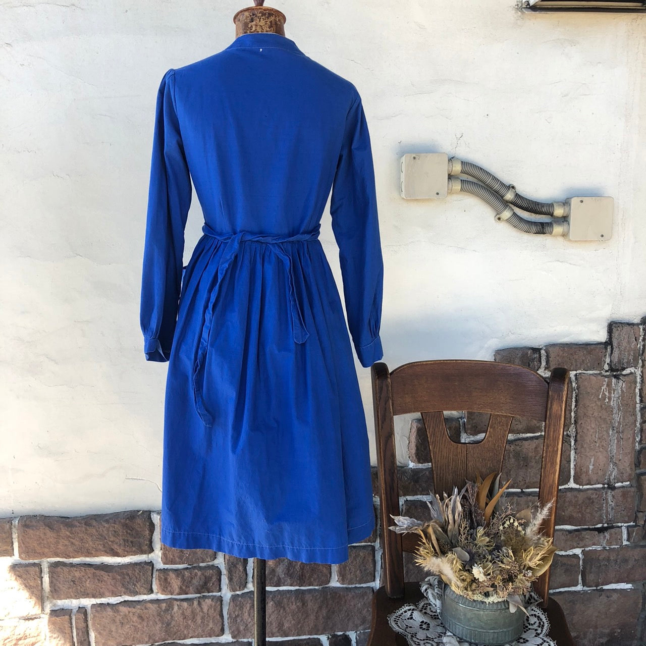 Euro vintage(ヨーロッパヴィンテージ) バックギャザー変形ワンピース 表記なし(Mサイズ程度) ブルー