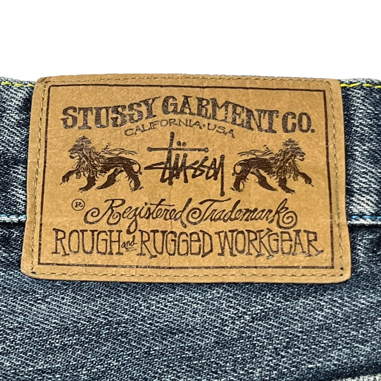 STUSSY(ステューシー) 00's logo embroidery denim ロゴ 刺繍 デニム パンツ ジーンズ ドクロ 107SF W30 インディゴ ROUGH & RUGGED Y2K