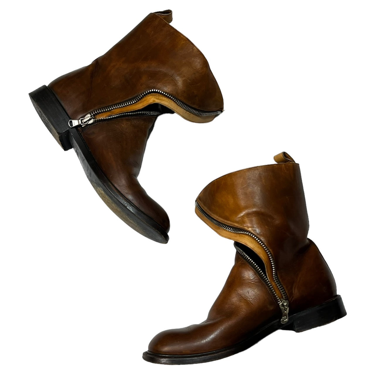KRIS VAN ASSCHE(クリスヴァンアッシュ) 00's spiral zip boots/スパイラルジップブーツ/アーカイブ 82H01-M001-41 41(25.5~26cm程度) ブラウン Y2K