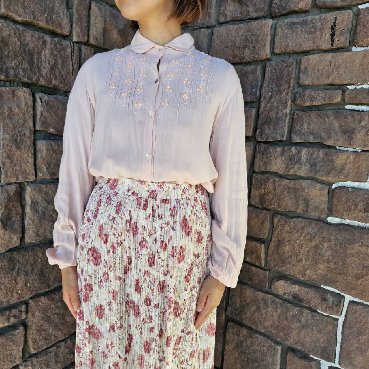 Euro Vintage(ヨーロッパヴィンテージ) Memory_ビジューシャツ 表記なし(Mサイズ程度) ピンク