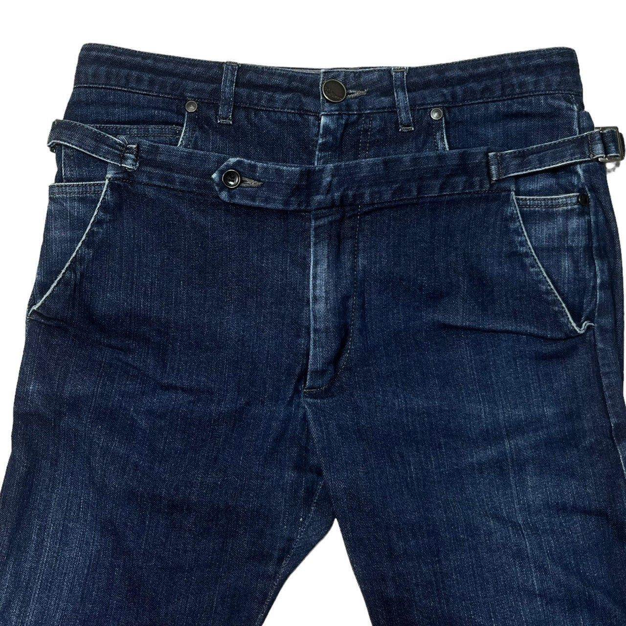 JOHN GALLIANO(ジョンガリアーノ) 00's double waist denim pants ダブル ウエスト バナナ デニム パンツ レイヤード ギミック 46(M程度) インディゴ archive アーカイブ