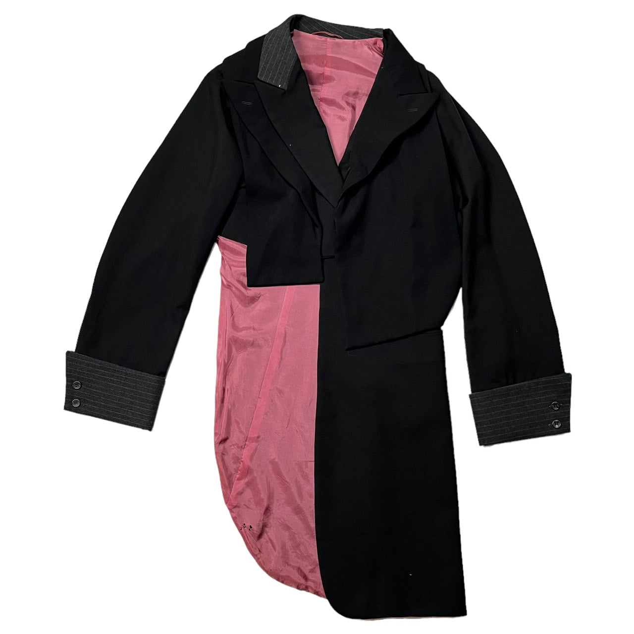 MASAKI MATSUSHIMA(マサキマツシマ) 90~00's asymmetric deformed wool jacket/アシンメトリー変形ウールジャケット MHSC-3003 SIZE 3(L) ブラック×グレー 虫食い箇所有