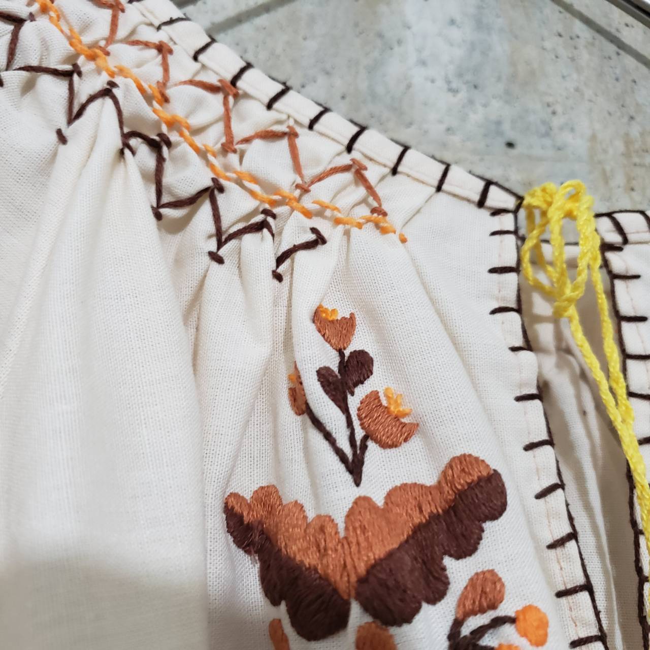 Euro Vintage(ヨーロッパヴィンテージ) Nuts_フォークロアチュニック 表記なし(Lサイズ程度) ベージュ