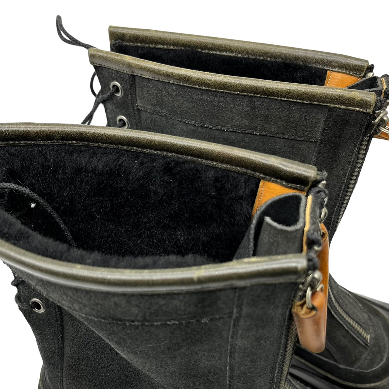 foot the coacher(フットザコーチャー) leather handle double zip boots レザーハンドル ダブルジップ ブーツ 本革 SIZE表記無し ブラック×ブラウン 内ボア