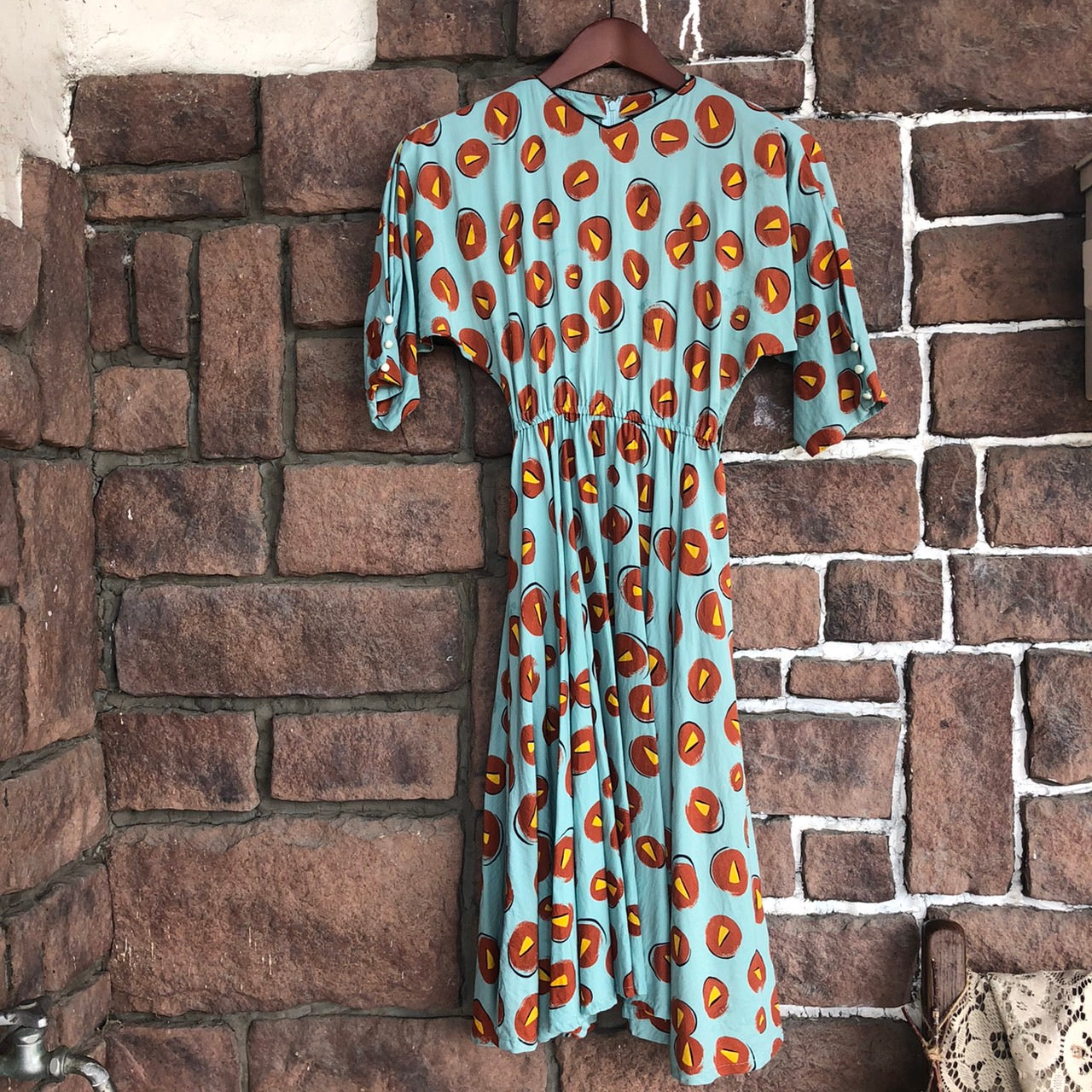 VINTAGE(ヴィンテージ) ヴィンテージ総柄ワンピース 表記なし(Mサイズ程度) ブルー