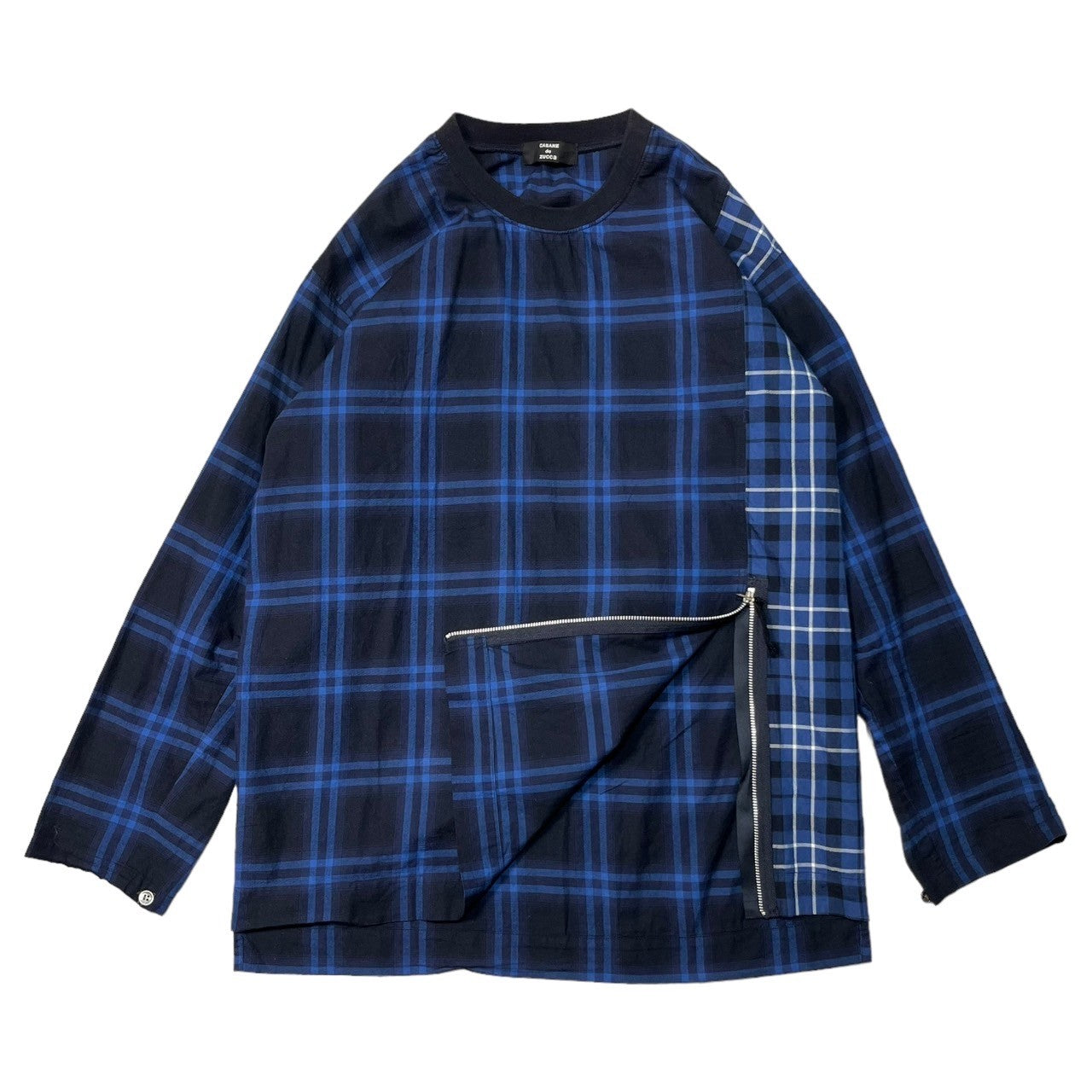 CABANE de zucca(カバンドズッカ) 18SS バッファロー ギンガム チェック ドッキング 長袖 カットソー ジップ CZ82FJ569 M ブルー×ブラック