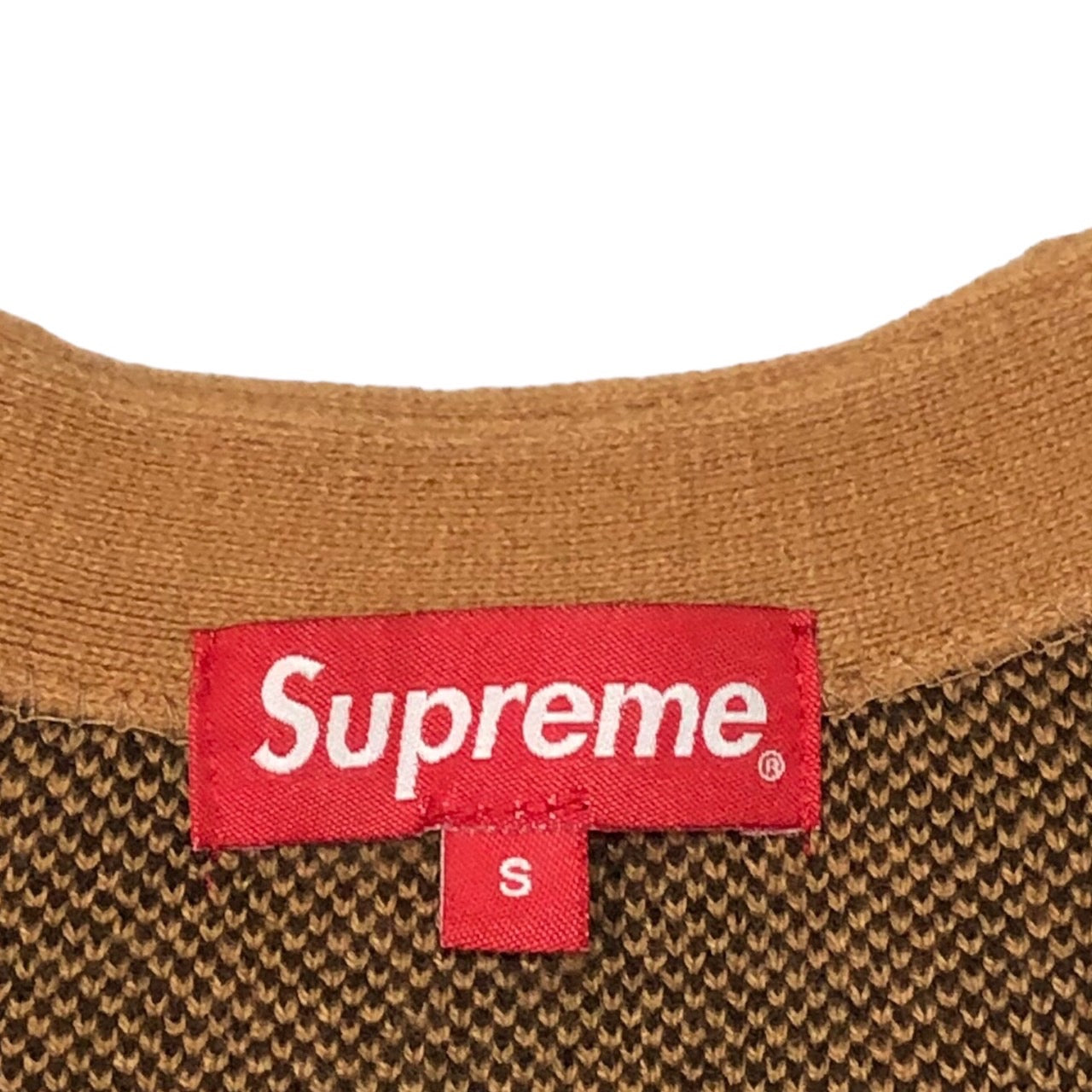 SUPREME(シュプリーム) 21SS Brushed Checkerboard Cardigan Camel ブラッシュドチェッカーボードニットカーディガン モヘアライク SIZE S ブラウン×ブラック キャメル ㈱SUPREME