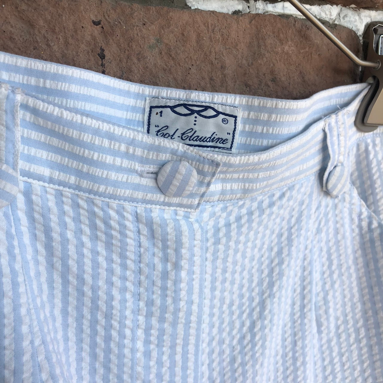 Euro Vintage(ヨーロッパヴィンテージ) Popcorn_ストライプ8分丈パンツ 1(Sサイズ程度) ブルー