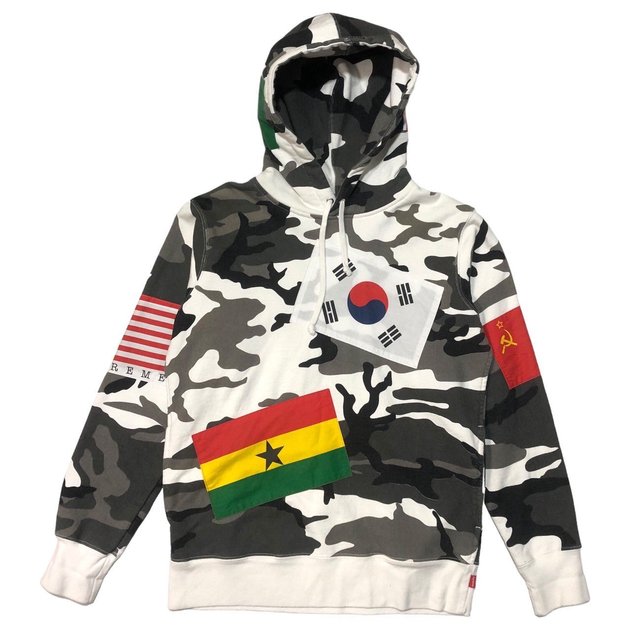 SUPREME(シュプリーム) 13AW Flags Pullover 国旗 フラッグ カモフラ パーカー フーディー スウェット シャツ SIZE S ホワイト×グレー 有限会社ワングラム 13FW