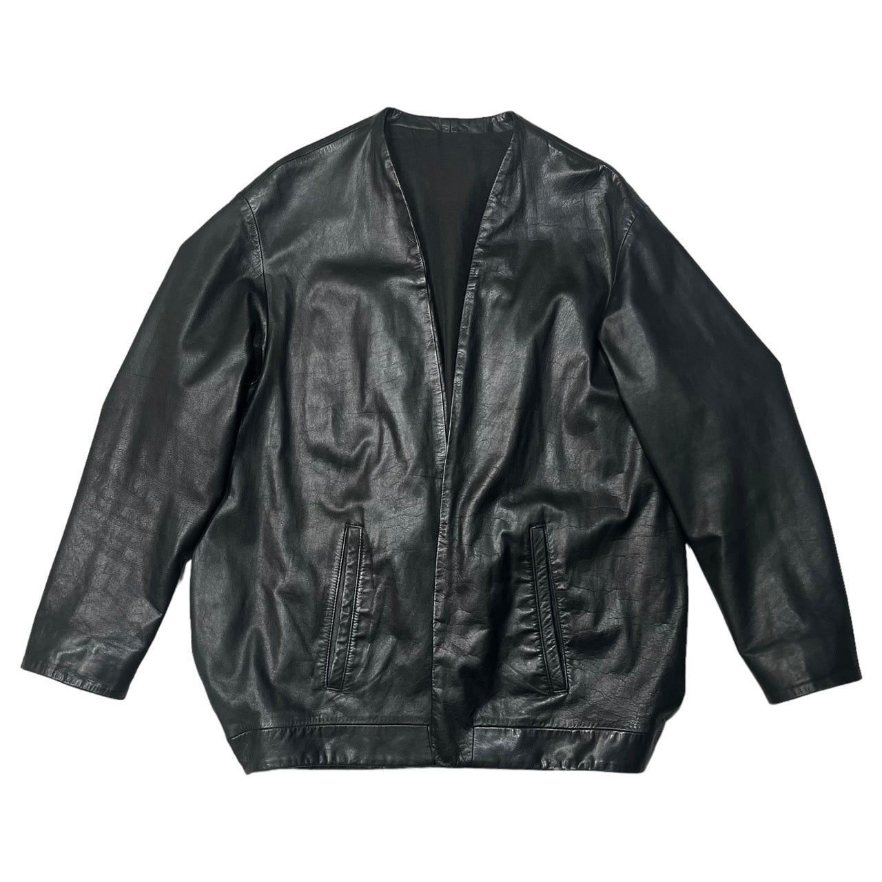 the Sakaki(ザサカキ) All leather stadium jacket remake haori jacket/オールレザースタジャン リメイク 羽織 ジャケット SIZE M ブラック 廃版ブランド 羽織リメイク 1点モノ稀少品