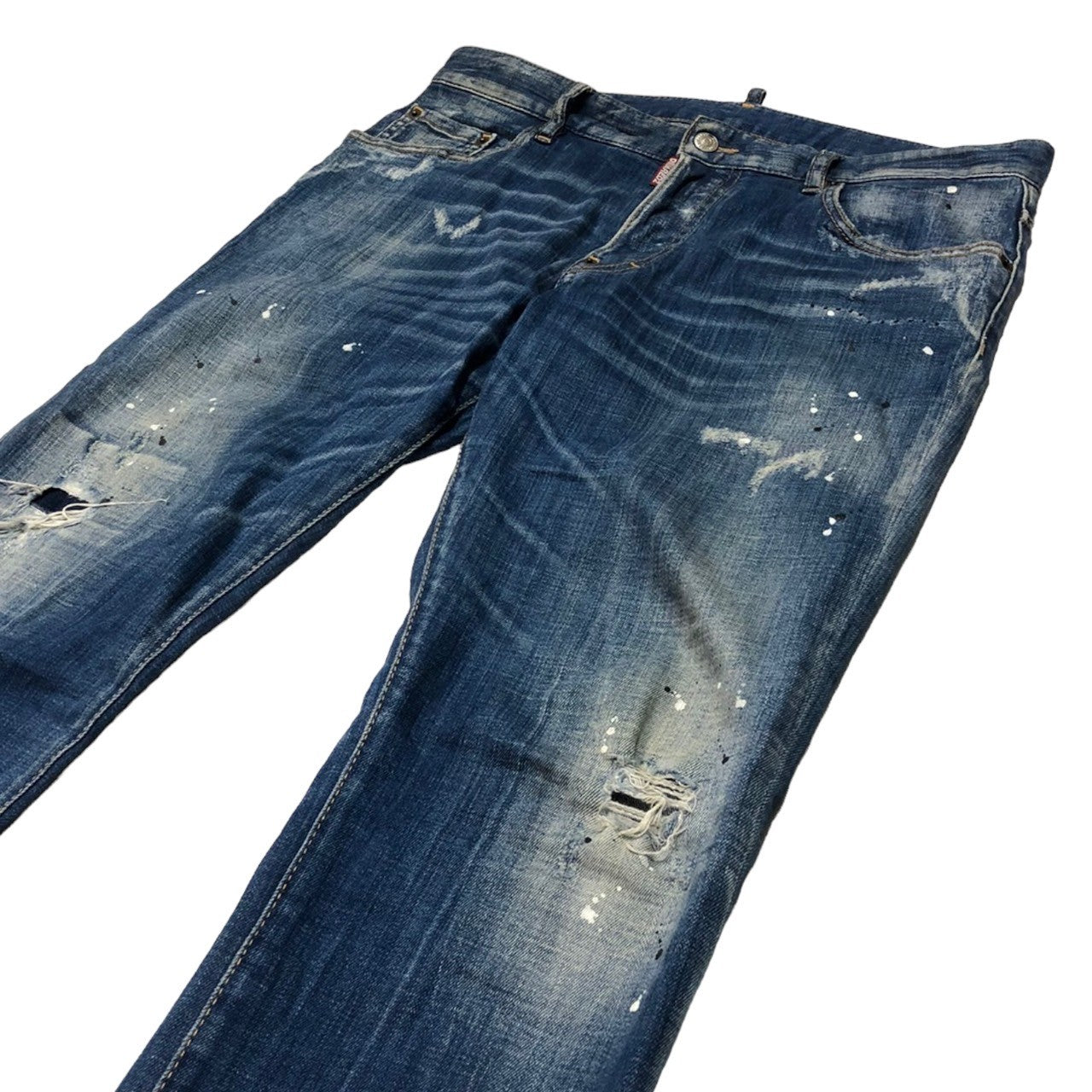 DSQUARED2(ディースクエアード) FADED BLUE WASH SKATER ジーンズ ペンキ デニム パンツ ダメージ加工 ロゴ S71LB0593 50(XL程度) インディゴ