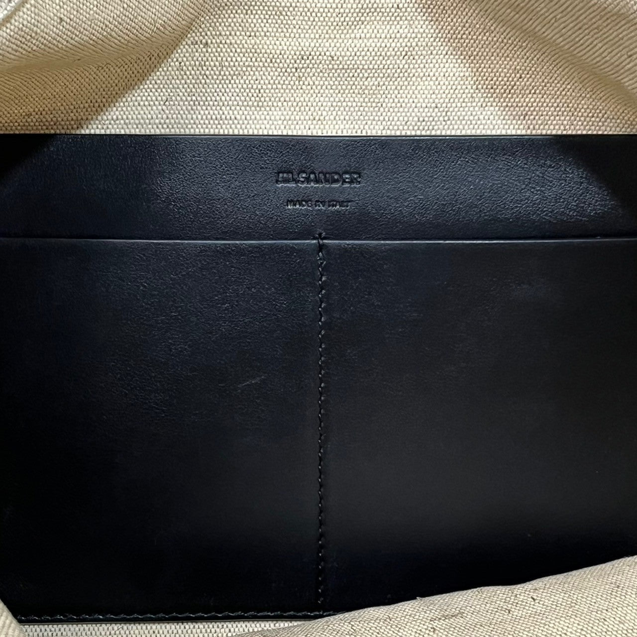 JIL SANDER(ジルサンダー) flat tote bag フラット トートバッグ ロゴ キャンパス レザー アイボリーブラック