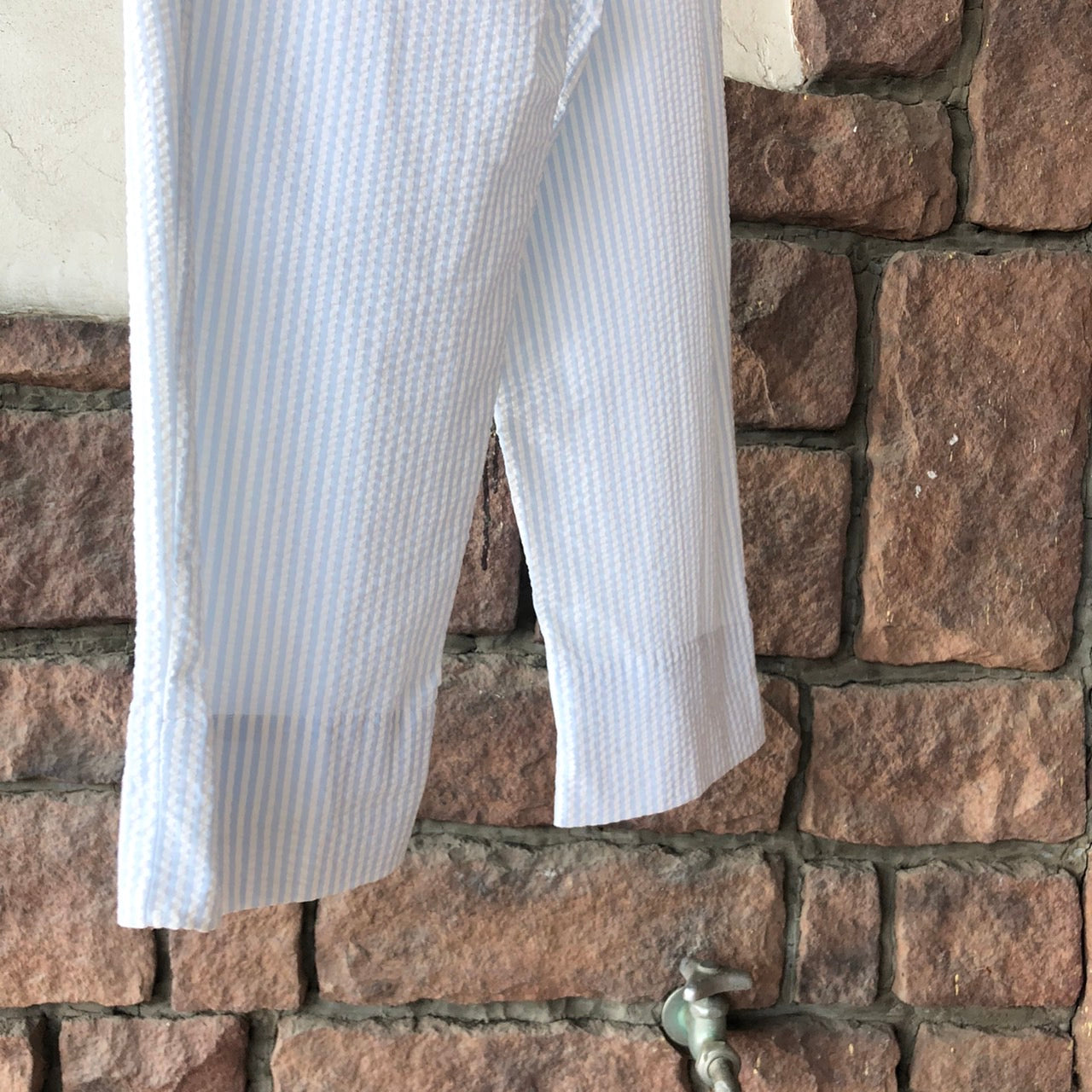 Euro Vintage(ヨーロッパヴィンテージ) Popcorn_ストライプ8分丈パンツ 1(Sサイズ程度) ブルー